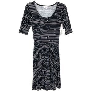 LuLaRoe Nicole Black White Lined Striped Short Sleeve A-Line Dress XS NWT